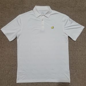 Masters Tech Polo Shirt Men's MEDIUM White Augusta Logo Golf Short Sleeve